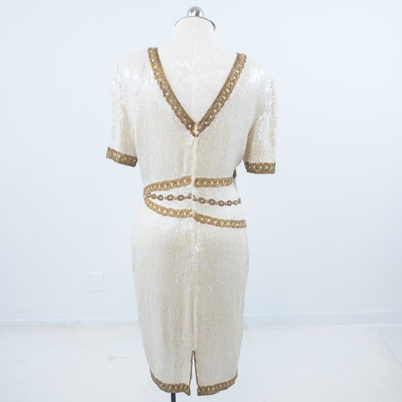 Vintage 10 Silk Versace-Style Sequin Dress White - Picture 4 of 12